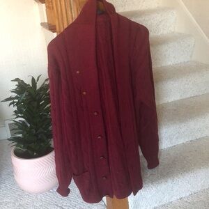 Woodward Vintage Maroon Pure Wool Cable Knot Maxi Cardigan